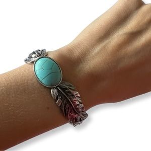 Free People Blue Boho Feather Silver Bracelet